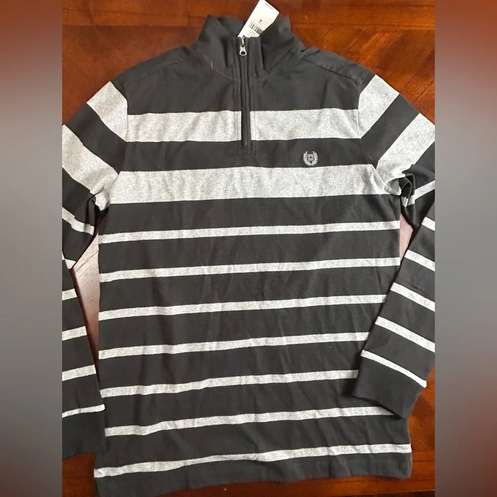 New Chaps Men's Black and Gray Zip-Up Sweater size M